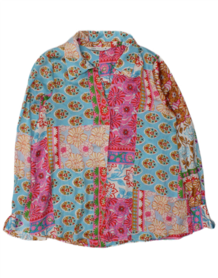 Zara Blusa de Manga Larga para Mujer Top UK 44 Medium Multicolor Patchwork