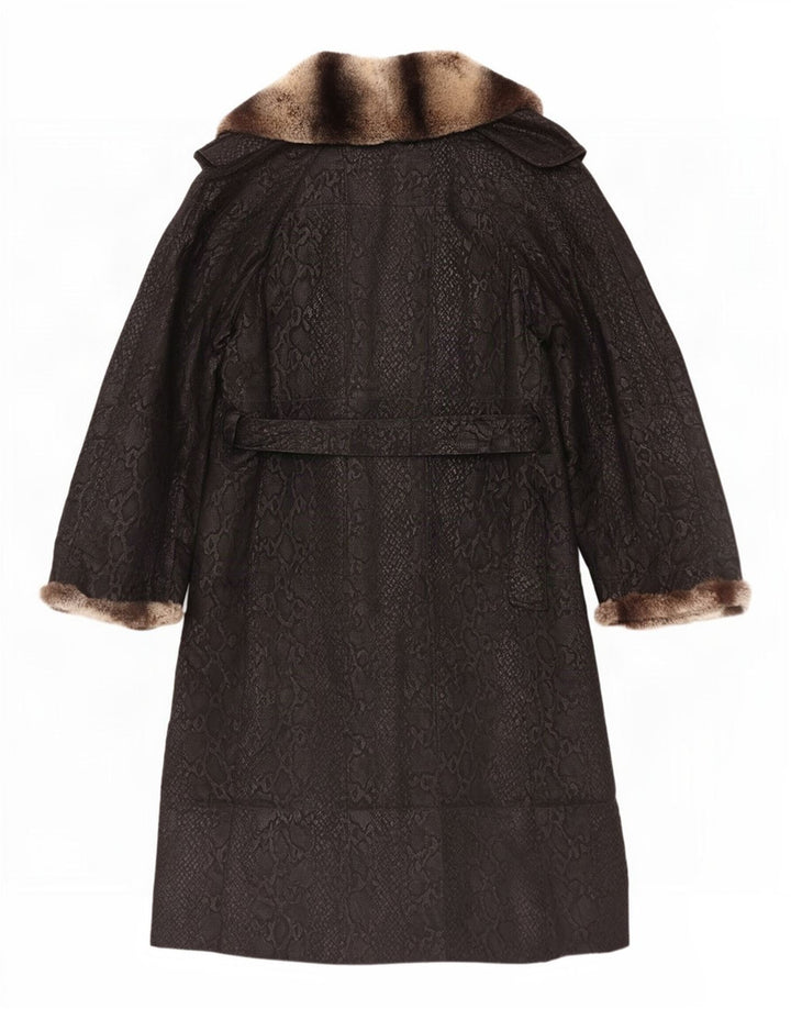 Vintage mujer cuero abrigo Reino Unido 10 pequeño negro animal print