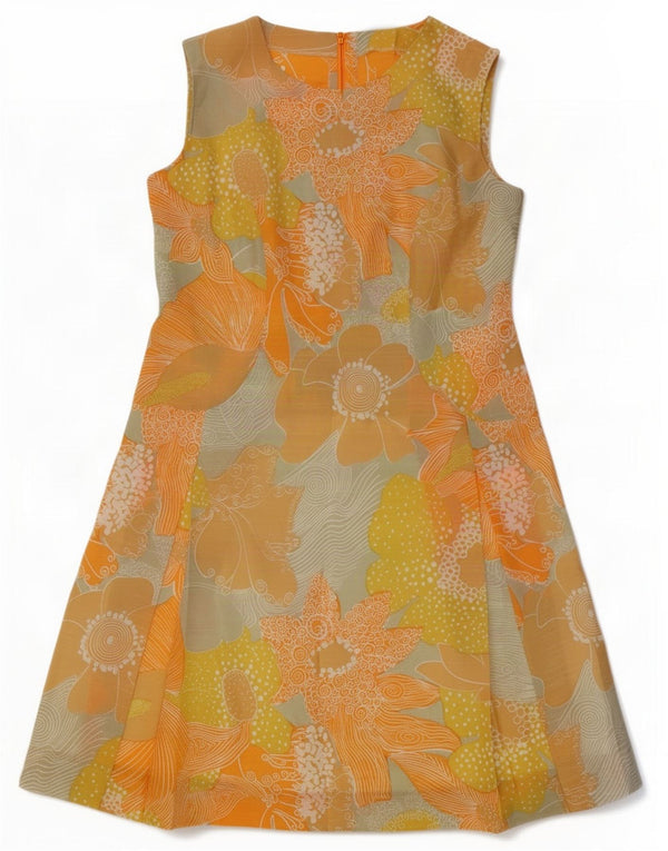 Vintage Womens Sleeveless A-Line Dress UK 10 Small Yellow Floral