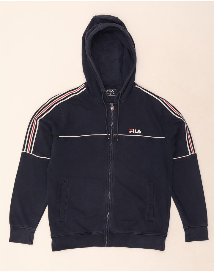 Fila Suéter con capucha y cremallera gráfica para hombre, tamaño mediano, azul marino a rayas