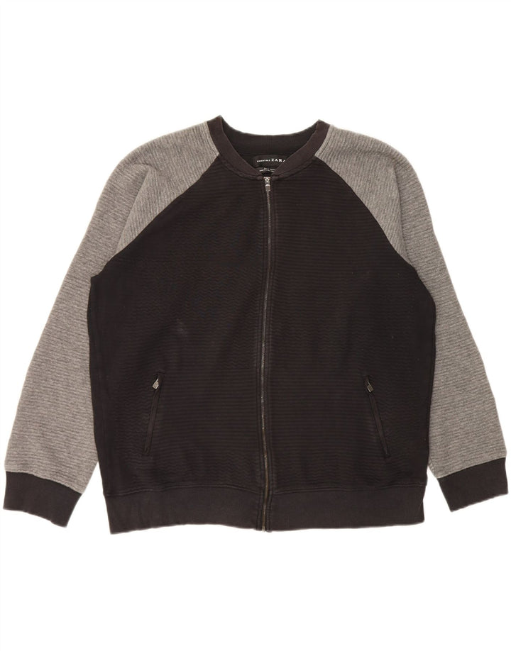 Zara Hombre Chándal Top Chaqueta 2XL Algodón Color Block Negro