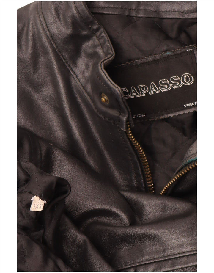Vintage mujer chaqueta de cuero Reino Unido 20 2XL negro colorblock cuero