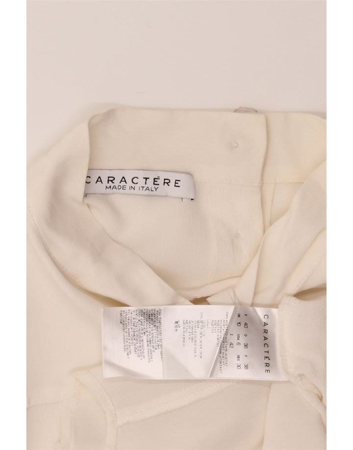 CARACTERE Blusa camisera con lazo frontal para mujer UK 10 Small White Acetate