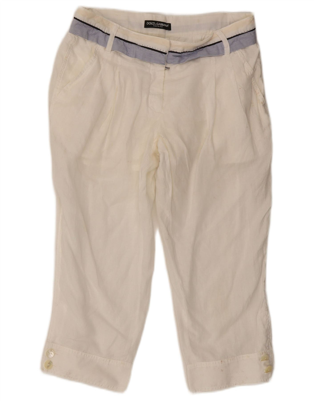 Dolce & Gabbana Pantalones capri con pinzas para mujer IT 42 Medium W30 L21 Blanco