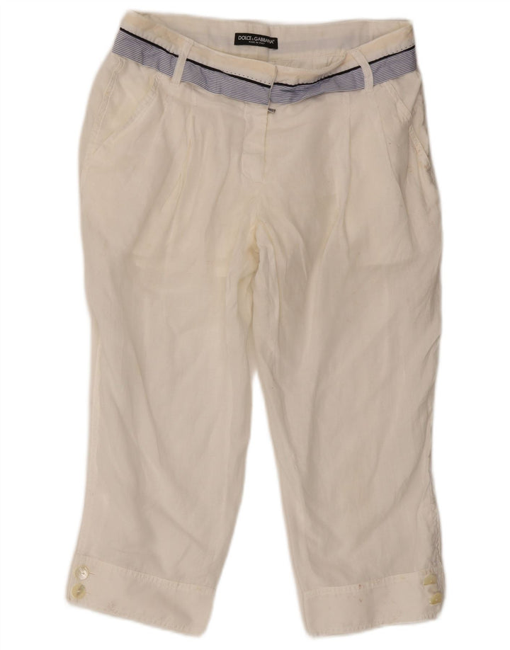 Dolce & Gabbana Pantalones capri con pinzas para mujer IT 42 Medium W30 L21 Blanco