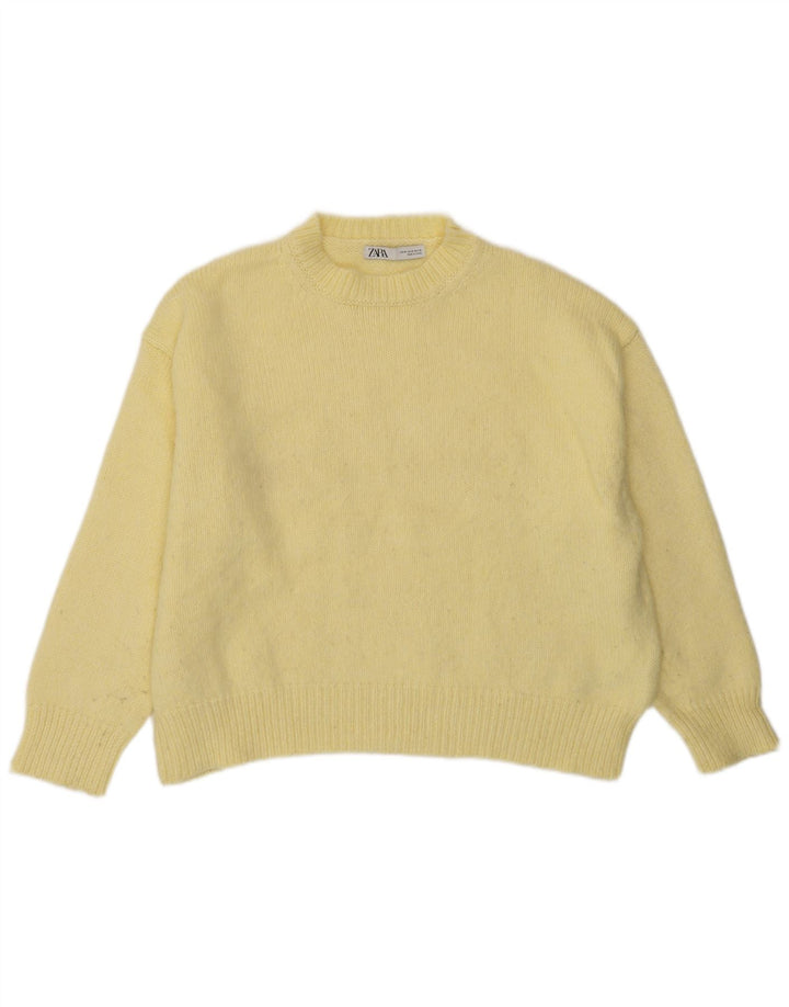 Zara Mujer Crop Oversize Cuello Redondo Jersey Jersey UK 14 Medio Amarillo