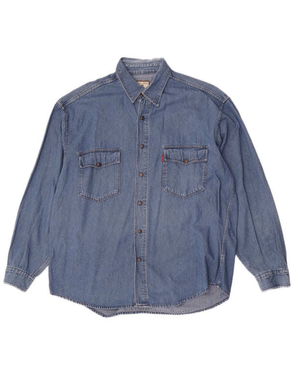 Camisa vaquera vintage para hombre algodón azul grande