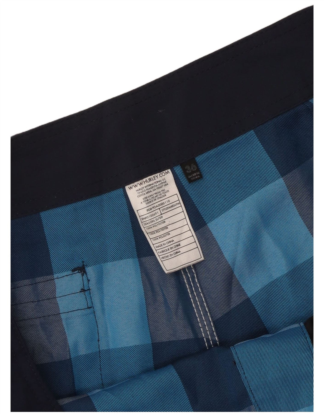 Hurley Bañador con gráfico para hombre, tamaño grande, poliéster a cuadros azules