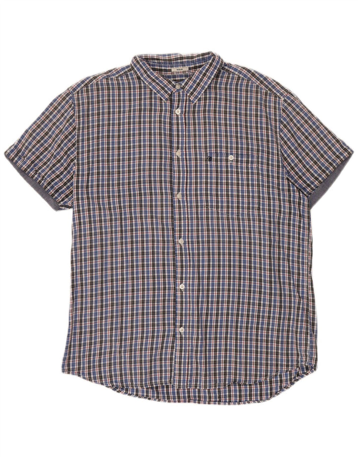Wrangler Camisa de manga corta para hombre, corte regular, 2XL, algodón a cuadros azules