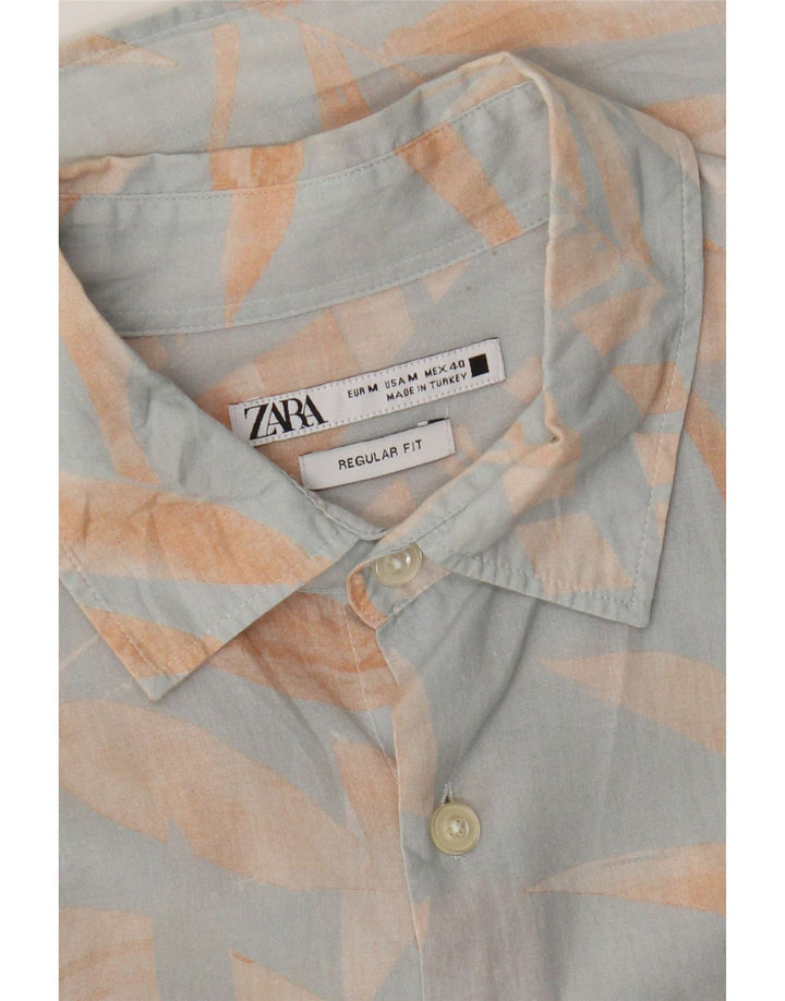 Zara Hombre Camisa Regular Fit Manga Corta Azul Medio Floral