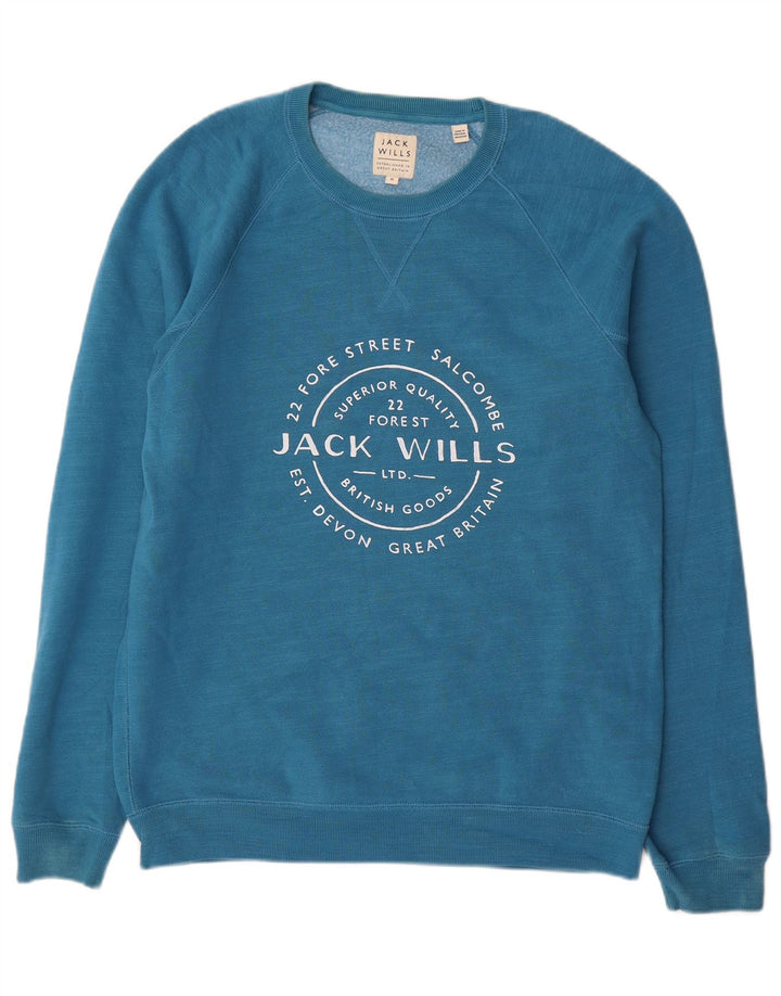 Jack Wills Hombre Sudadera Gráfica Jersey De Algodón Azul Medio