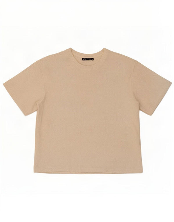Zara Mujer Camiseta Top UK 10 Small Beige Viscosa