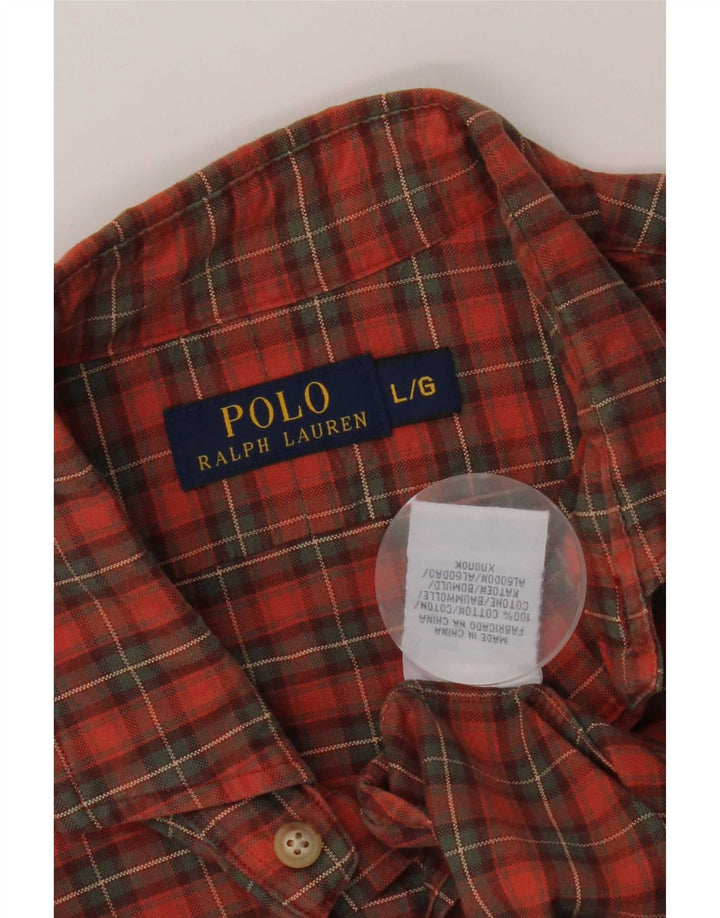 Camisa Polo Ralph Lauren para hombre de algodón a cuadros naranja grande