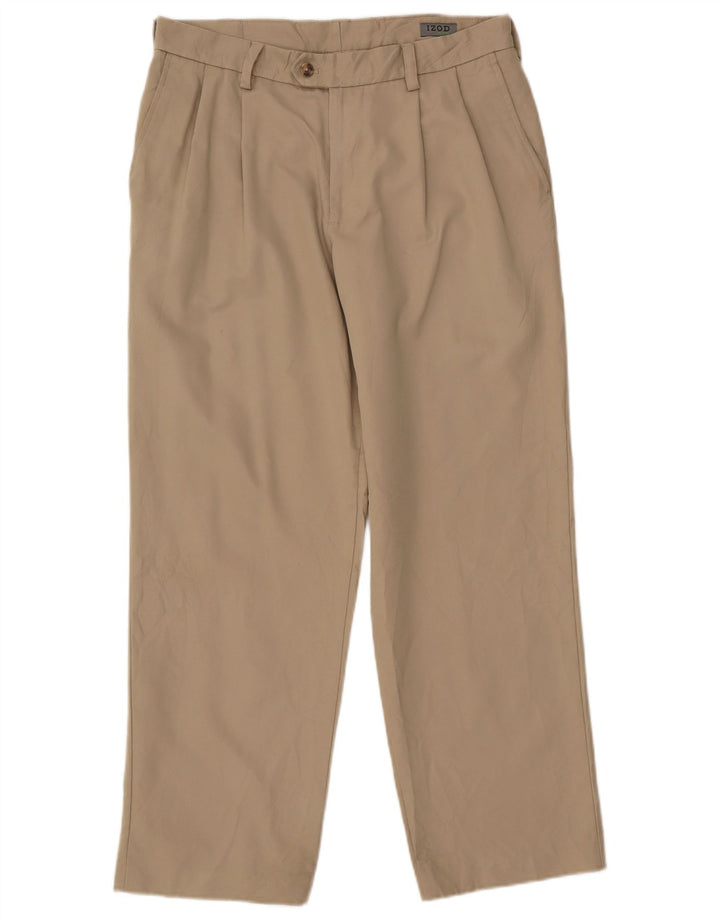 IZOD Pantalón chino con pinzas para hombre W32 L30 Poliéster beige