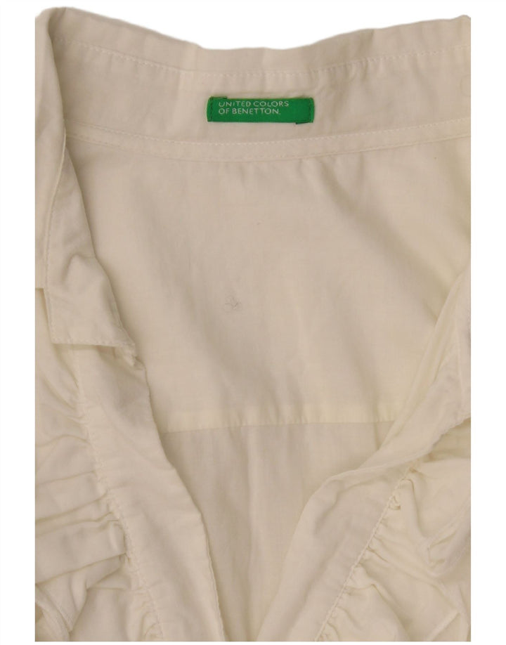 BENETTON Camisa con volantes en la parte delantera para mujer UK 44 Large Off White