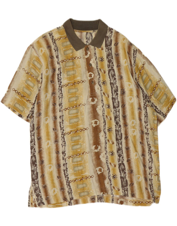 Vintage hombres manga corta pullover camisa grande amarillo floral