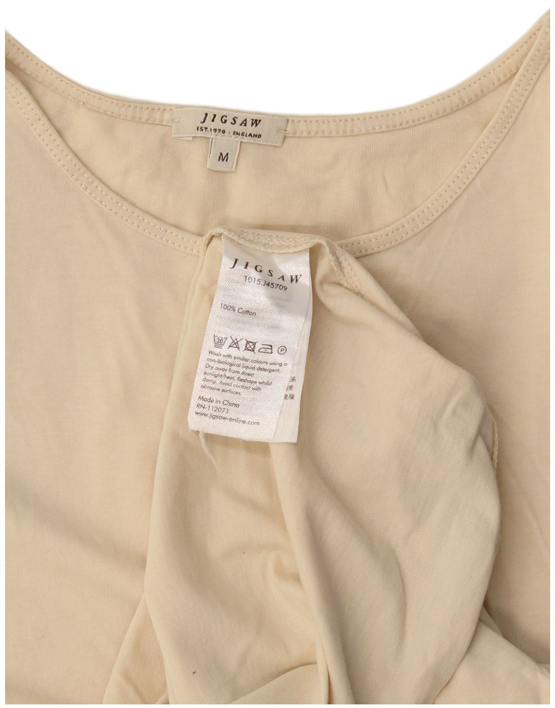 Camiseta sin mangas para mujer Jigsaw UK 44 Algodón beige medio