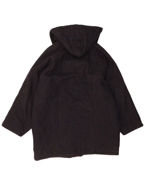 Vintage hombres con capucha abrigo Reino Unido 42 XL lana azul marino