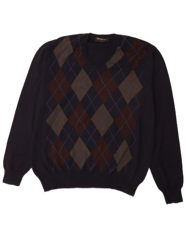 Bramante Jersey con Cuello en V para Hombre IT 54 XL Azul Marino Argyle/Diamante