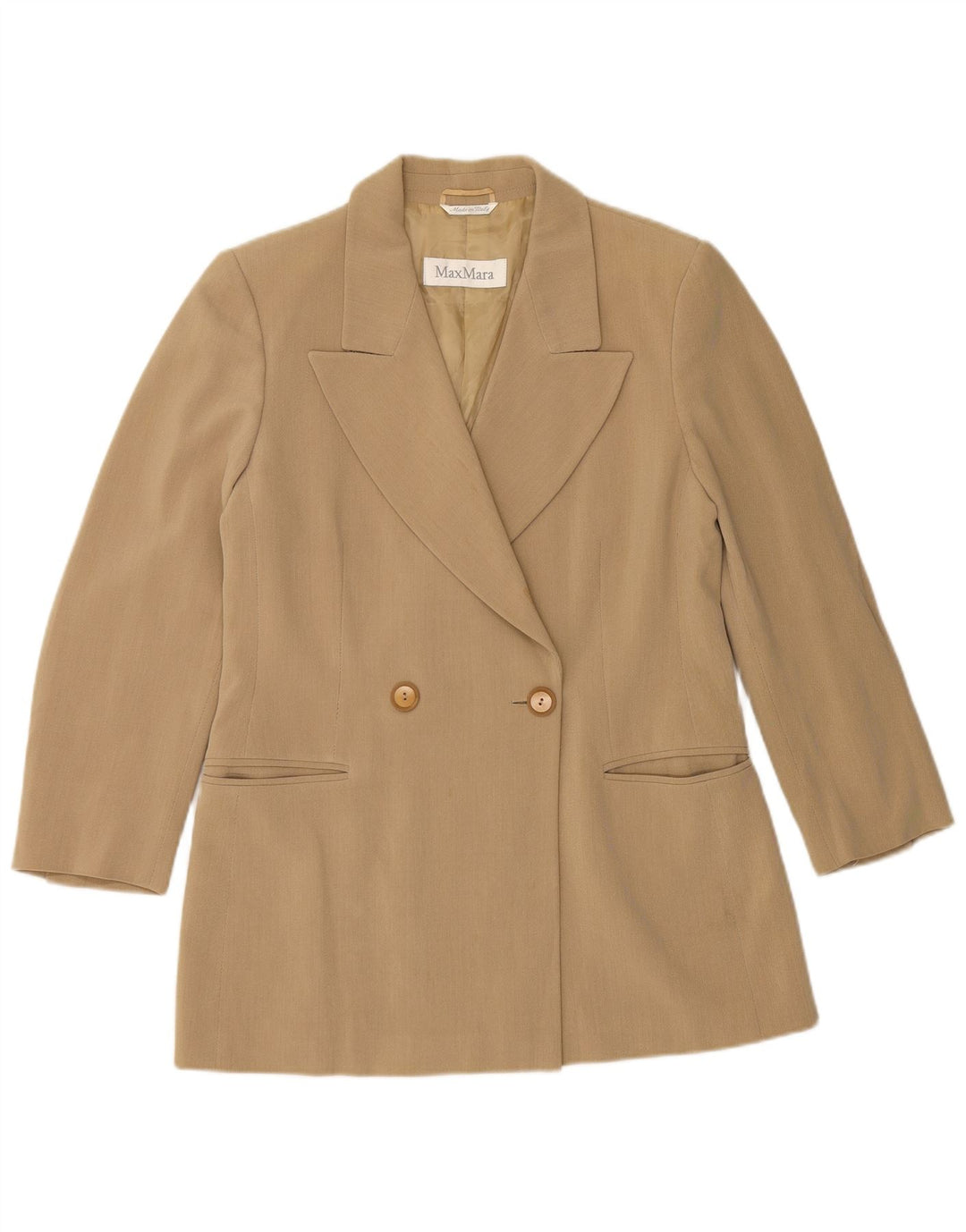 MAX MARA Chaqueta tipo blazer con doble botonadura para mujer UK 40 Lana beige grande