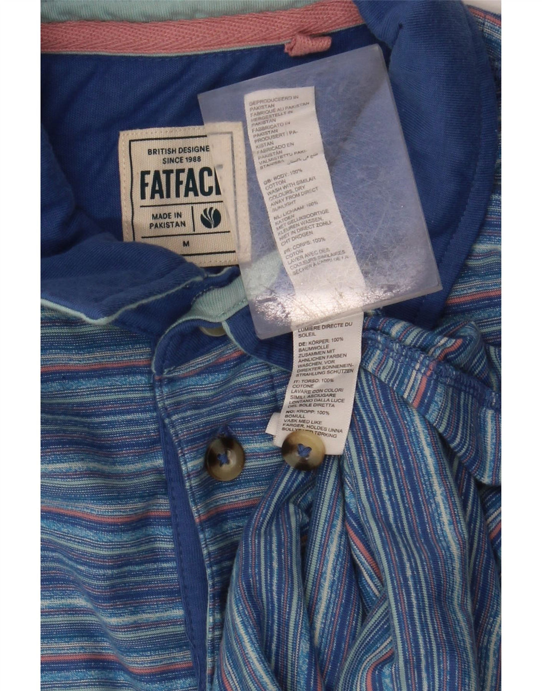 FAT FACE Polo de hombre de algodón a rayas azul medio