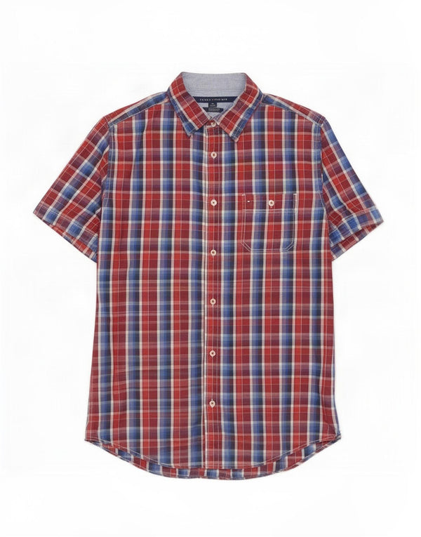 Camisa Tommy Hilfiger de manga corta con ajuste personalizado para hombre de algodón a cuadros rojos medianos