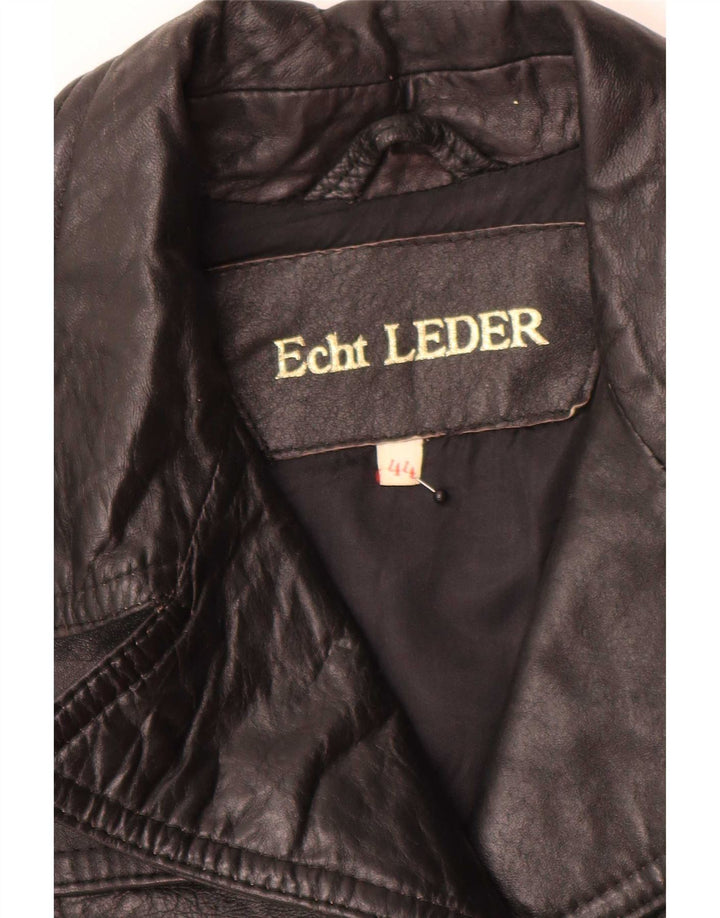 Vintage mujer 3 botones cuero Blazer chaqueta IT 44 medio negro
