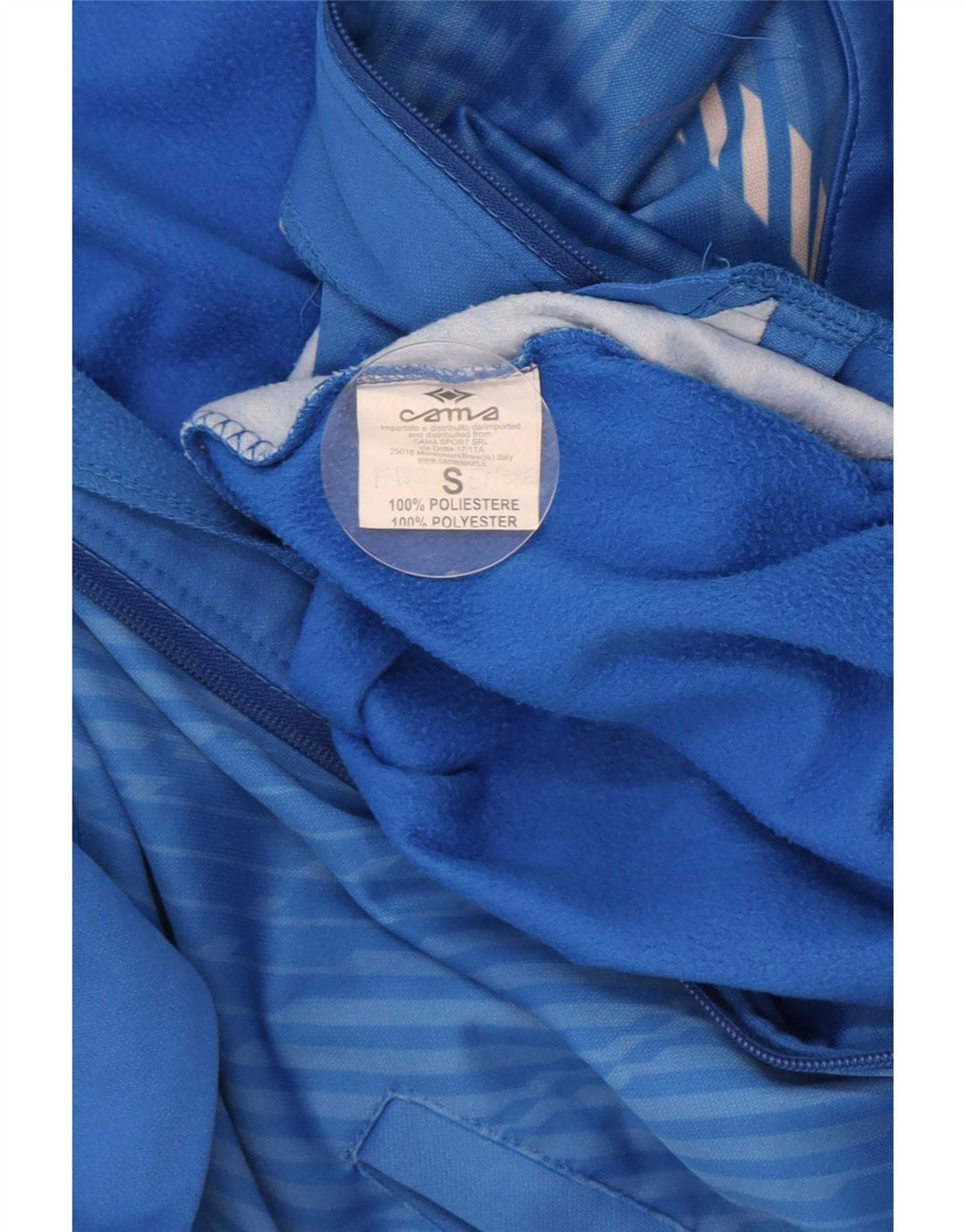 Vintage hombres chándal top chaqueta pequeña azul rayas poliéster