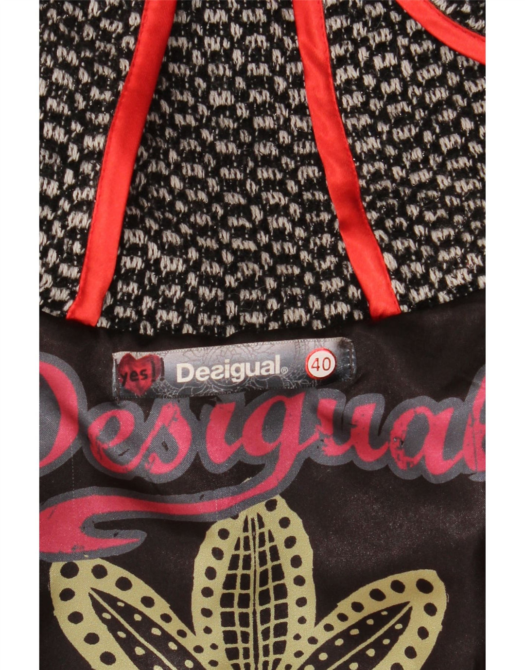 DESIGUAL Abrigo con capucha gráfico para mujer EU 40 Cuadro gris medio