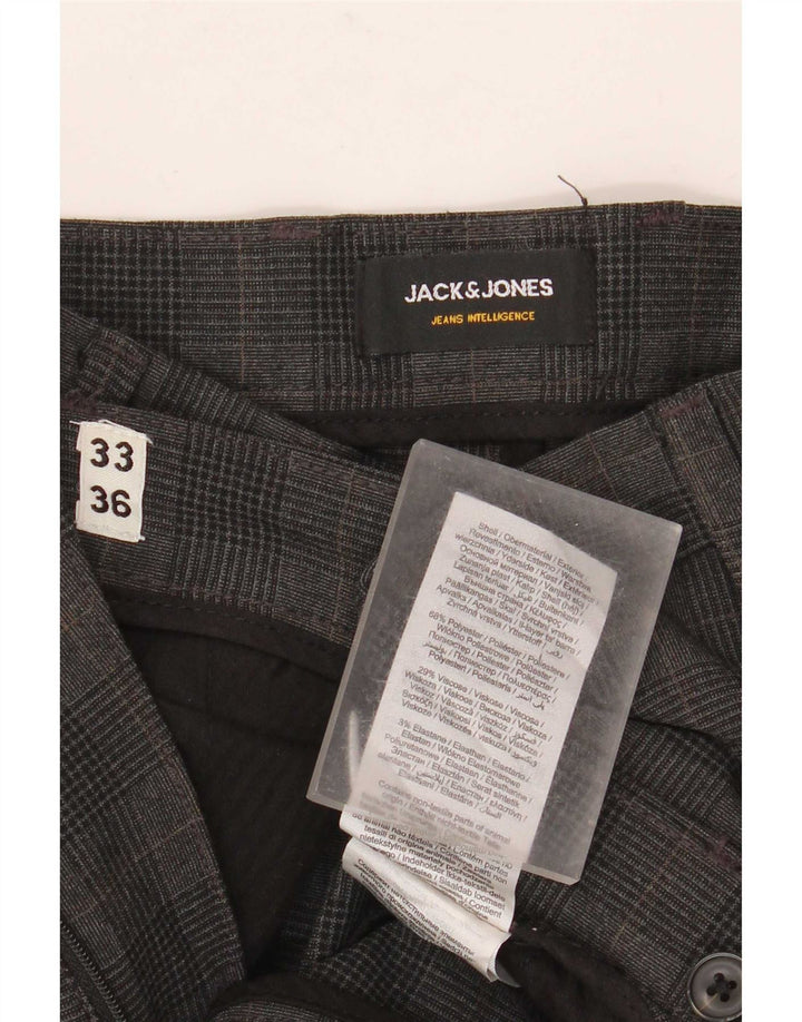 Jack & Jones Mens Marco Slim Chino Pantalones W33 L36 Gris Cuadros Poliéster