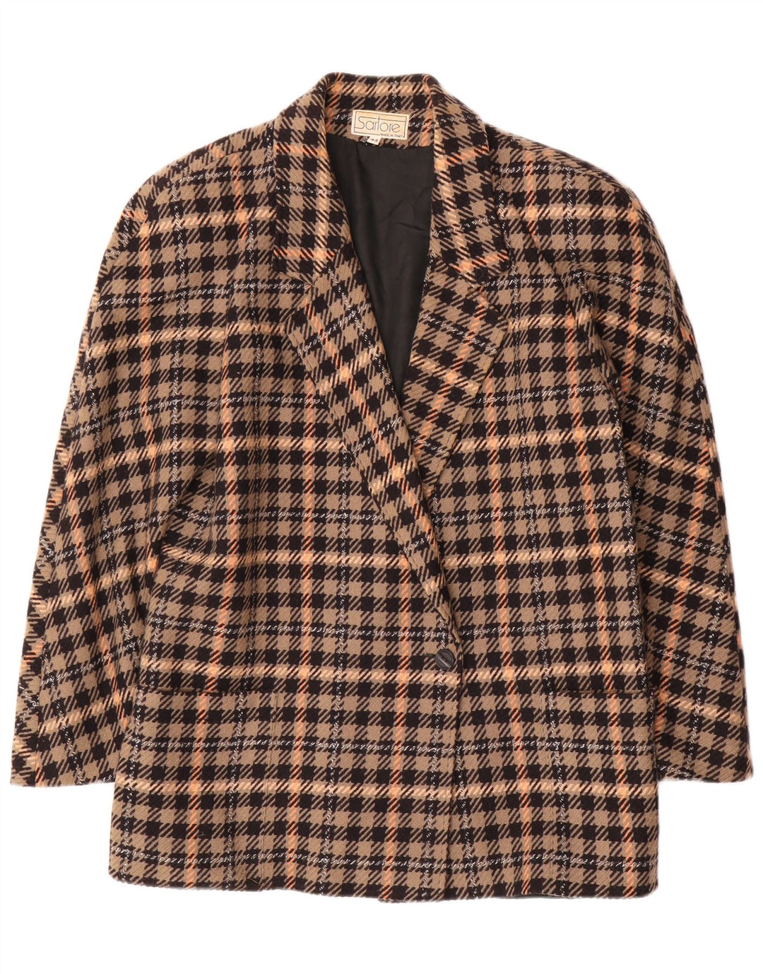 Vintage mujer 1 botón Blazer chaqueta IT 44 lana a cuadros marrón medio