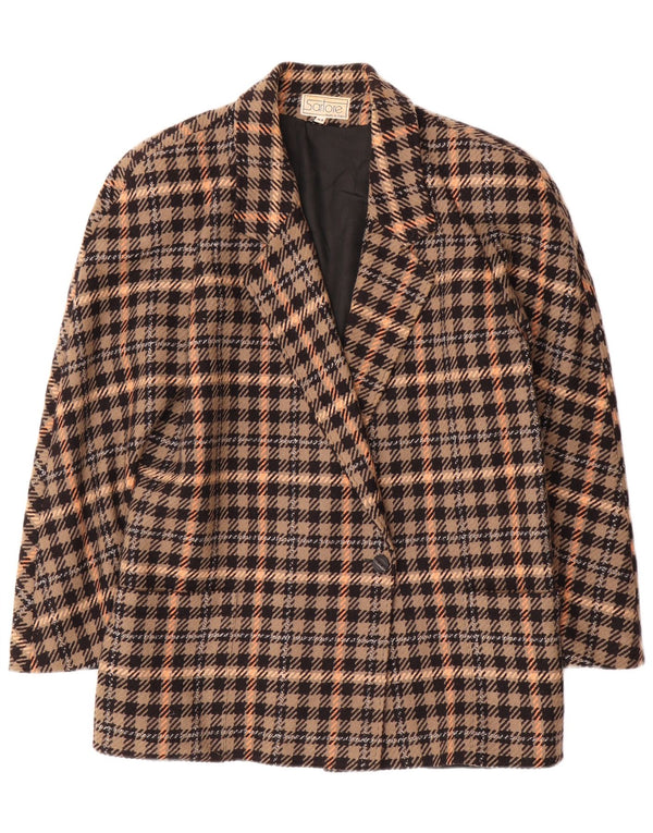 Vintage mujer 1 botón Blazer chaqueta IT 44 lana a cuadros marrón medio