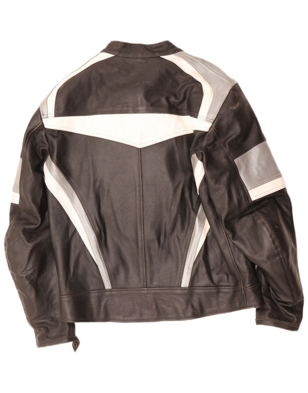 Vintage hombres cuero Racer chaqueta Reino Unido 42 XL negro colorblock