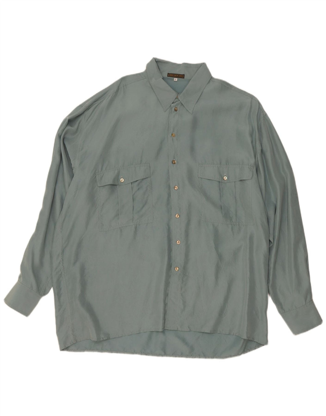 Camisa Vintage Hombre XL Seda Verde