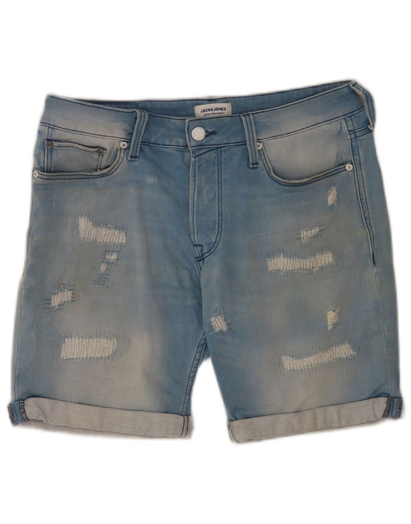 Jack & Jones Mens Shorts De Mezclilla Desgastados Pequeño W29 Algodón Azul