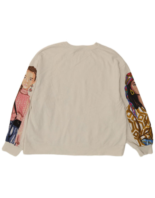 Zara Mujer Patrón Abstracto Sudadera Jumper UK 40 Medium Off White