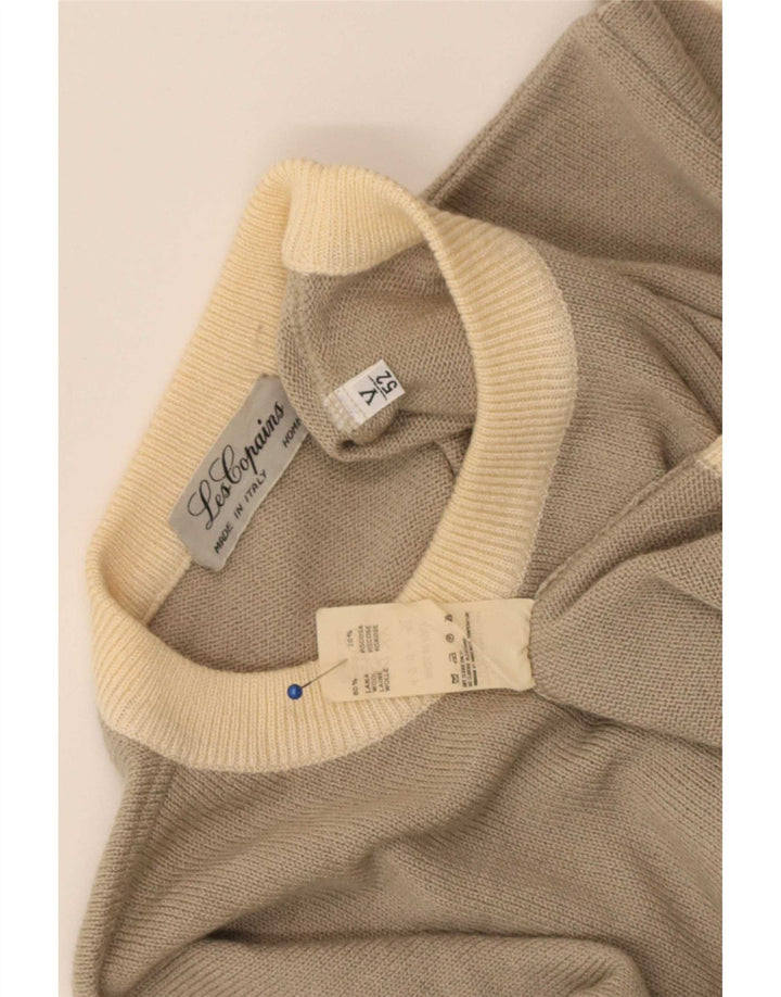 Les Copains Jersey De Cuello Redondo Para Hombre IT 52 Large Gris Colorblock Lana