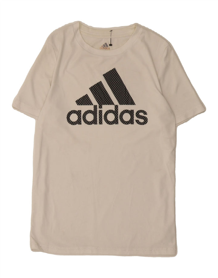 ADIDAS Womens Graphic T-Shirt Top UK 12 Medium White Polyester Vintage Adidas and Second-Hand Adidas from Messina Hembry 