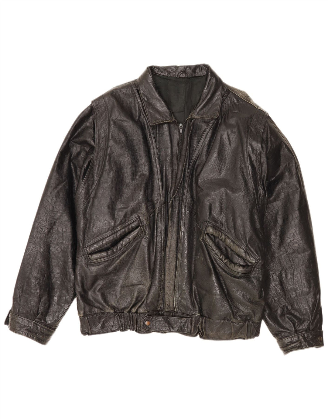 Chaqueta de cuero vintage para hombre IT 52 XL cuero negro