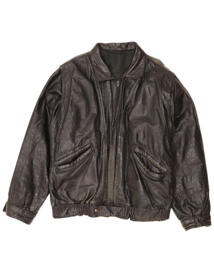 Chaqueta de cuero vintage para hombre IT 52 XL cuero negro