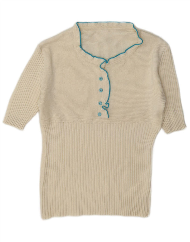 Vintage mujer volante tortuga cuello jersey suéter Reino Unido 12 medio blanco