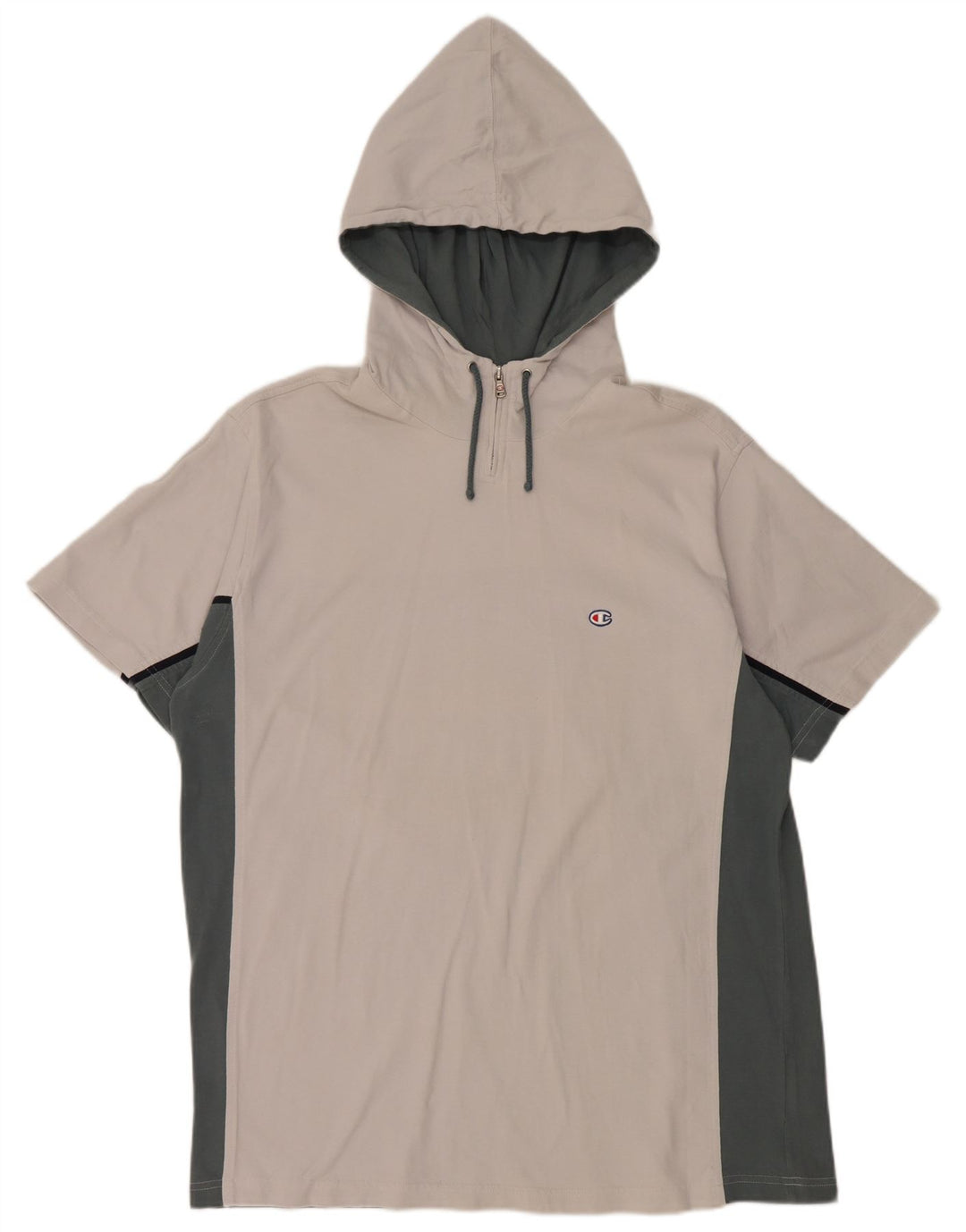 CHAMPION Camiseta con capucha y cuello con cremallera para hombre Top 2XL Algodón blanco con bloques de color