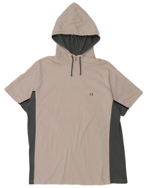 CHAMPION Camiseta con capucha y cuello con cremallera para hombre Top 2XL Algodón blanco con bloques de color