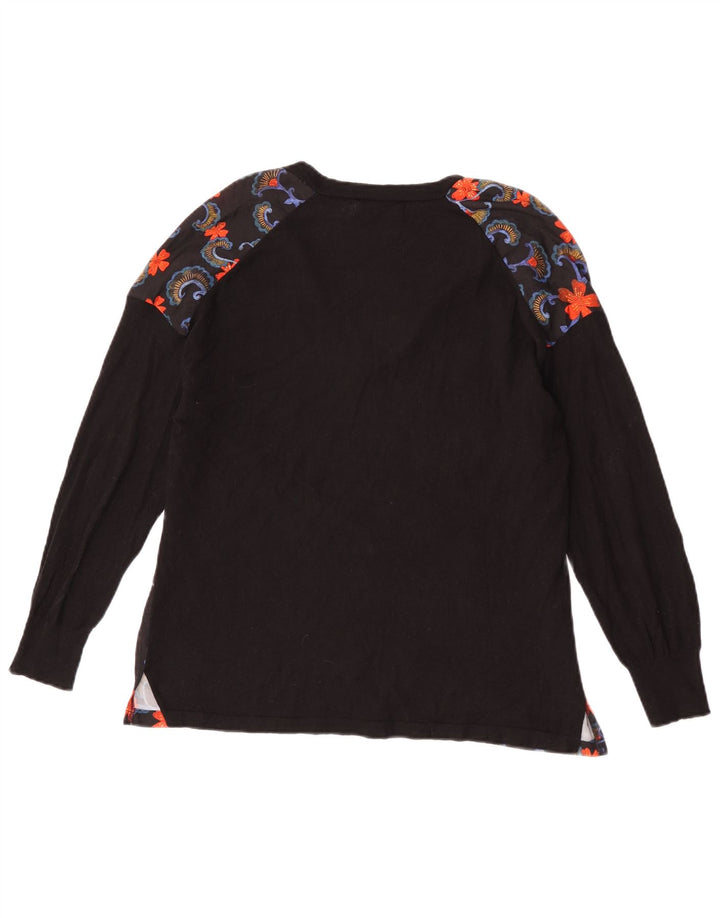 Zara Mujer Top Manga Larga UK 44 Mediano Lana Floral Negra