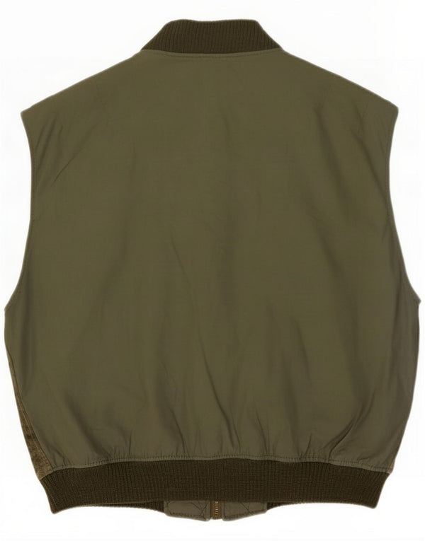 Chaleco de gamuza vintage para hombre del ejército estadounidense IT 50 Cuero caqui grande
