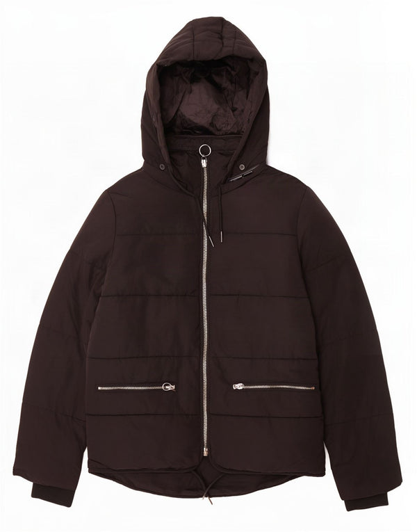 Topshop Womens Hooded Padded Jacket UK 8 Small Black Polyester