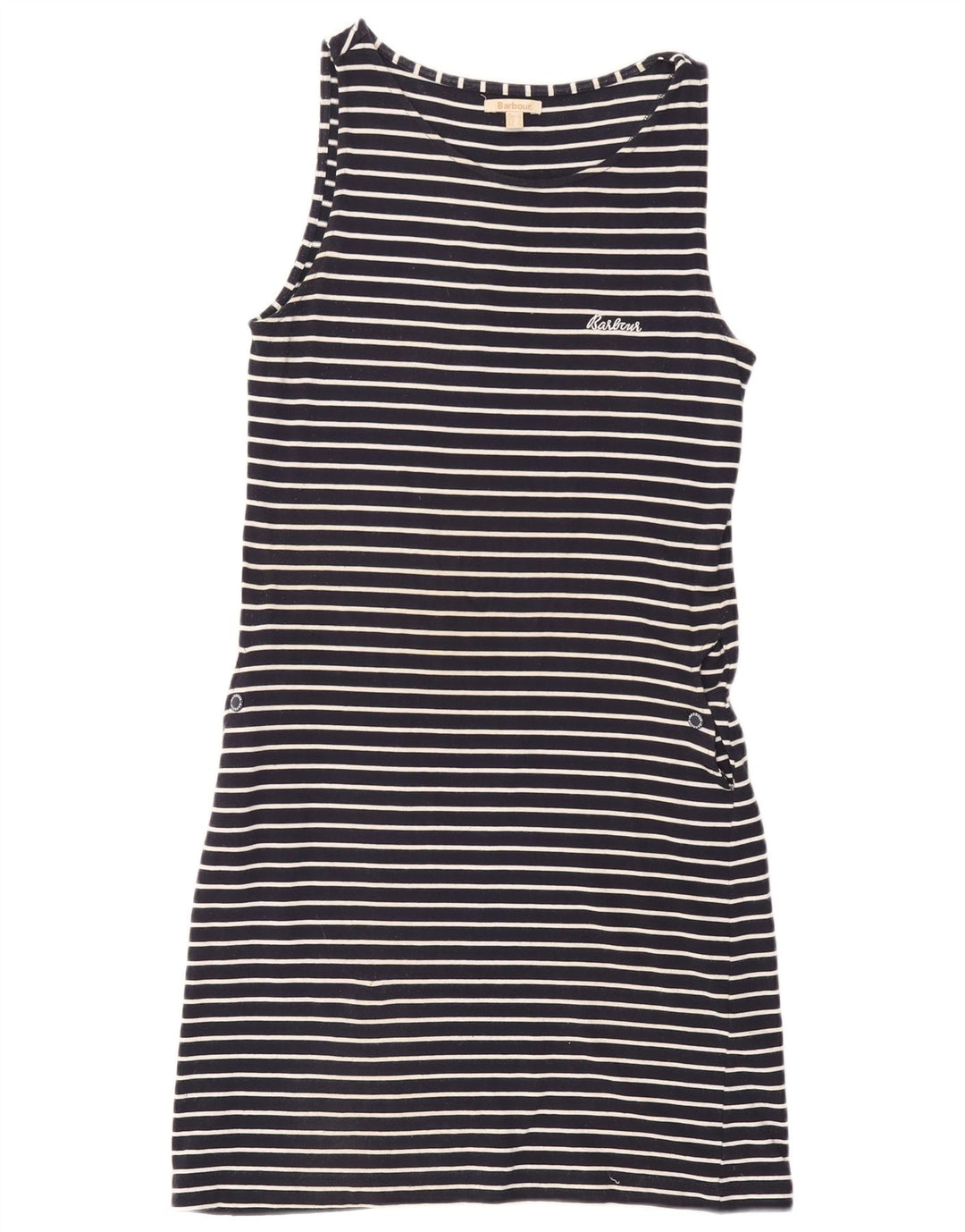 BARBOUR Vestido tipo camiseta sin mangas para mujer UK 40 Mediano Azul marino a rayas