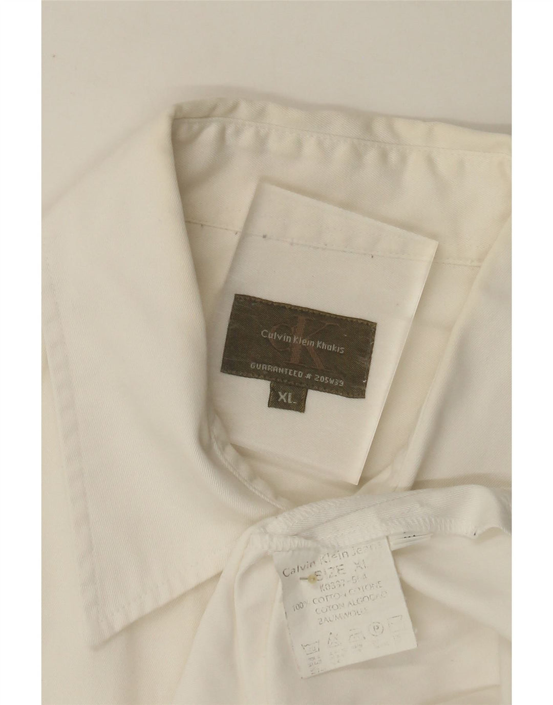 CALVIN KLEIN Camisa Manga Corta Khakis Hombre XL Algodón Blanco