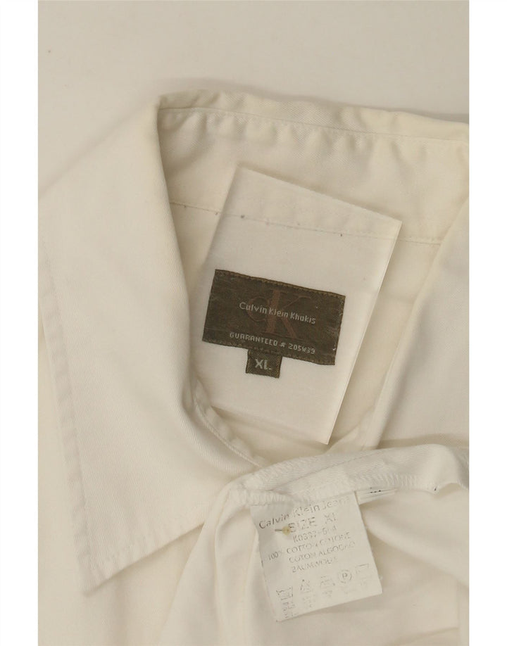 CALVIN KLEIN Camisa Manga Corta Khakis Hombre XL Algodón Blanco