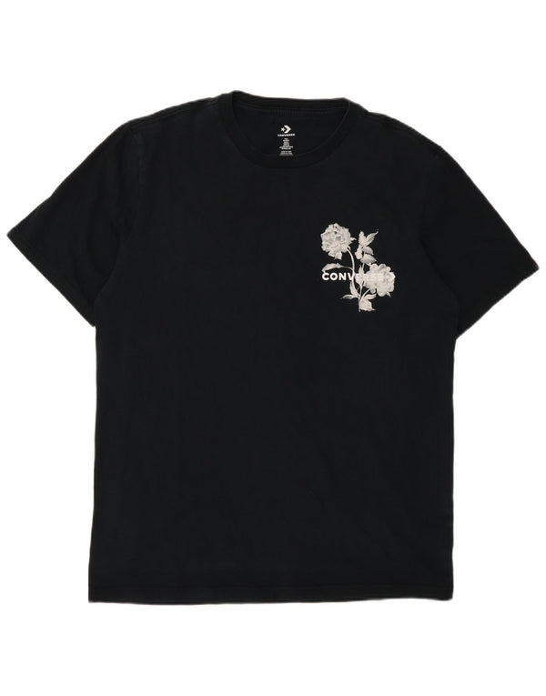 Converse - Camiseta gráfica para hombre, talla grande, algodón negro